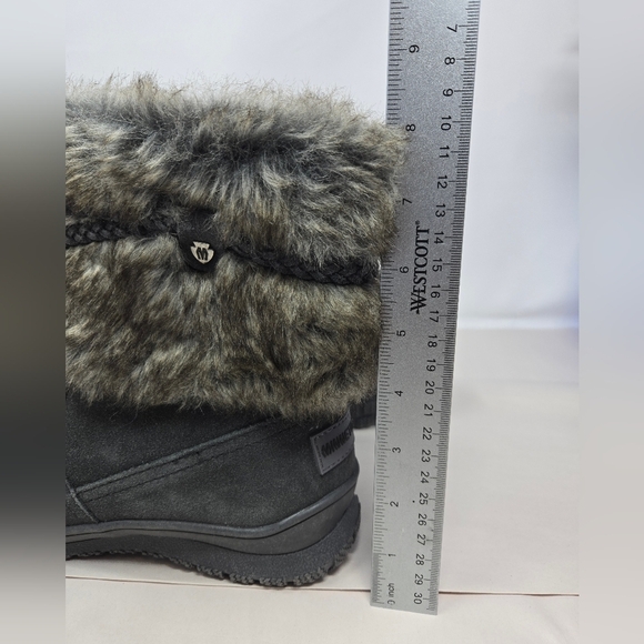 Minnetonka Womens Everett Boots Sz 7 Charcoal Suede Faux Fur Braided Suede Tie - Picture 11 of 14